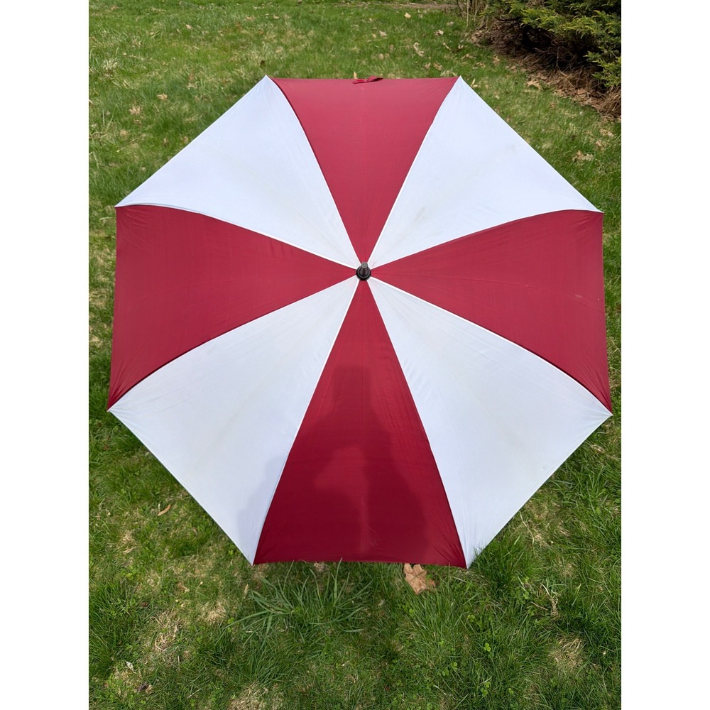 Knight Golf Umbrella‎ Red White Striped Oversized Nylon Windproof With Sleeve